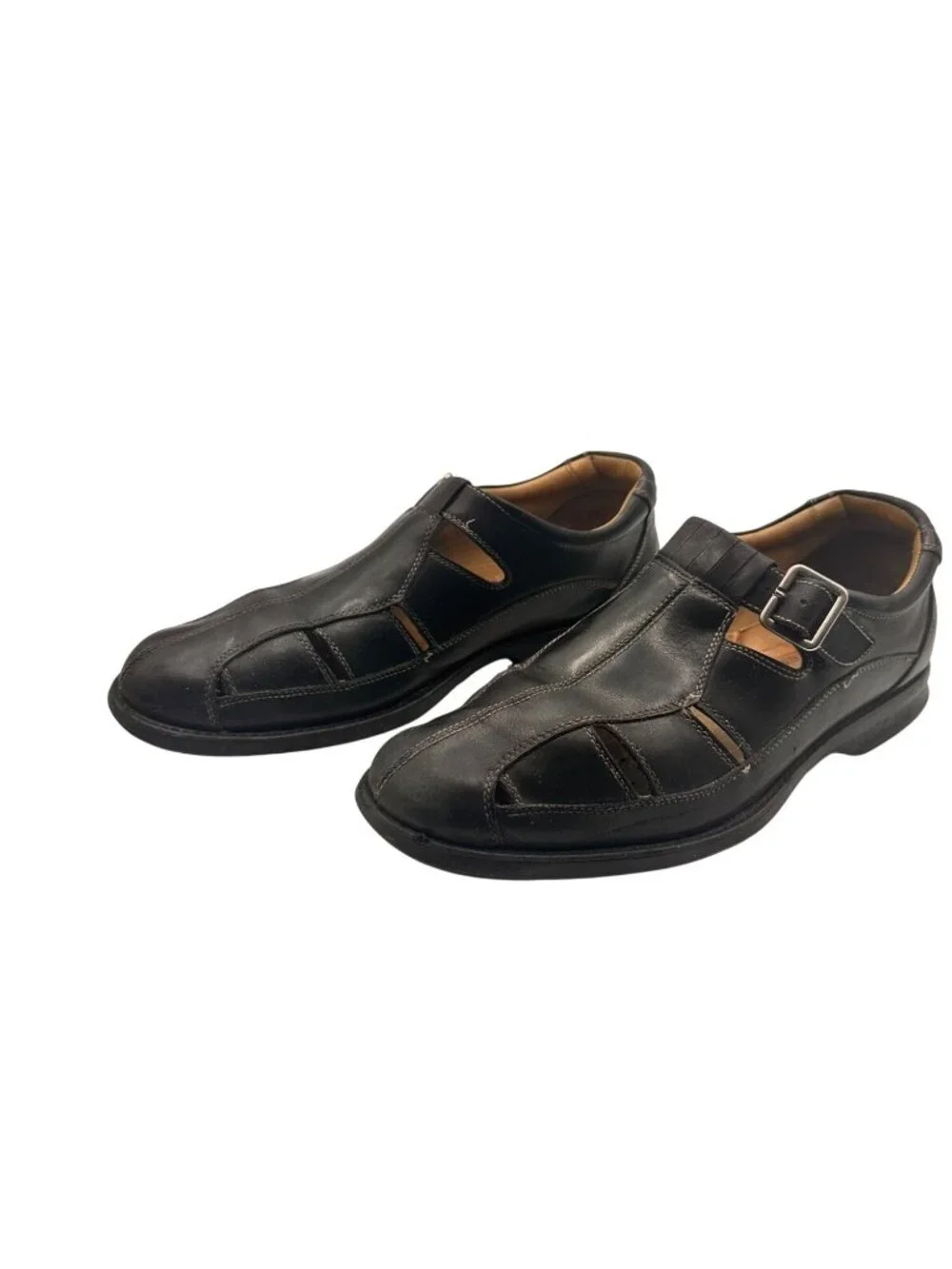 Johnson & Murphy Size 10.5 Leather Buckle Fisherman Sandals Black